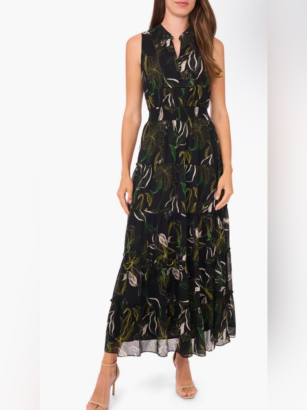 Halogen Black Floral Tiered Maxi Dress